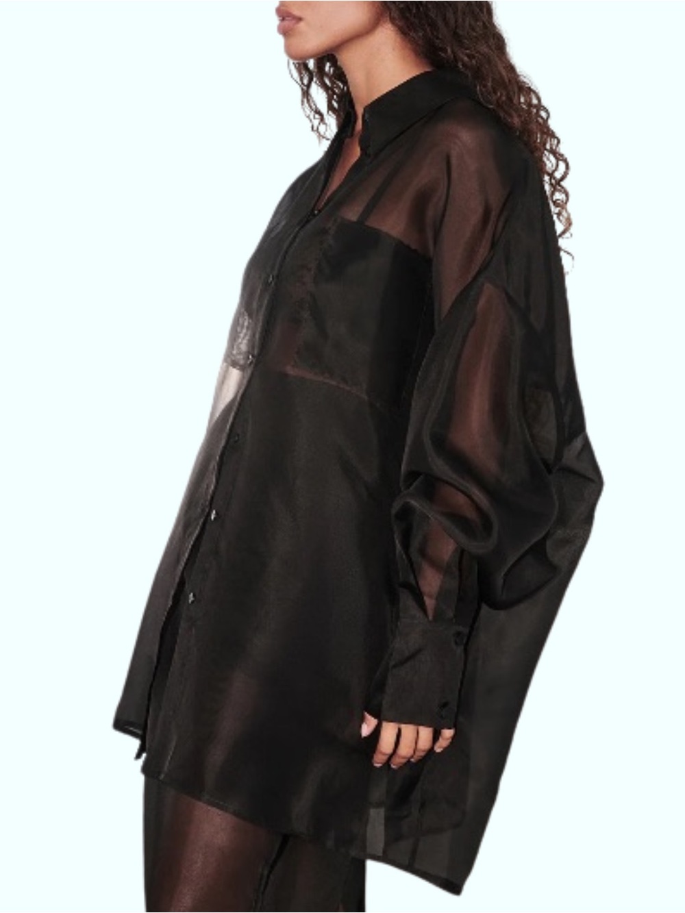 Topshop Black Sheer Button-Up Chemise
